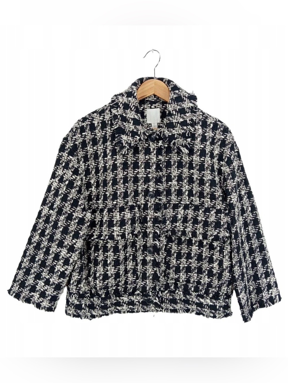 H&M - Black and White Tweed Bomber Jacket